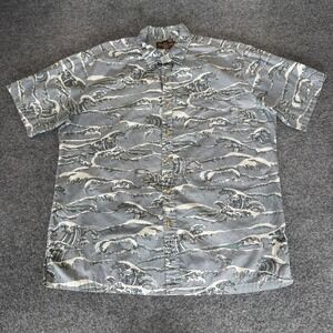 Cooke Street Hawaiian Shirt Mens Large Tropical Waves Button Up Aloha Vacation